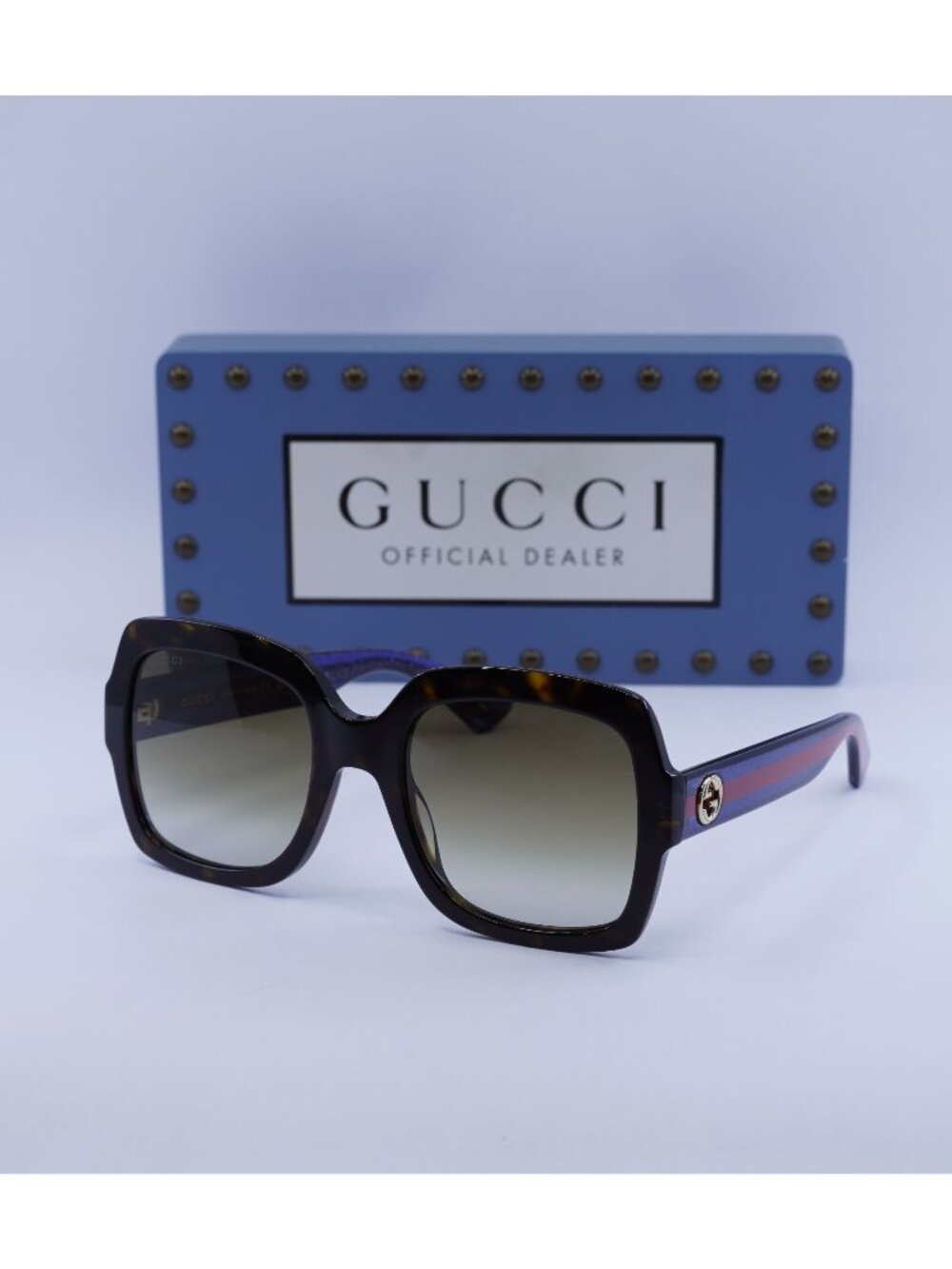 Gucci GG0036SN 004 Square Sunglasses - Havana / Blue / Brown